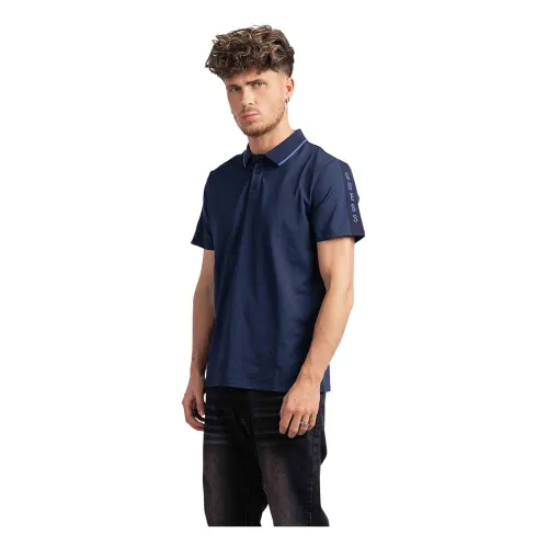 Guess , Paul Pique Tape Polo Navy Blue ,Blue male, Sizes: