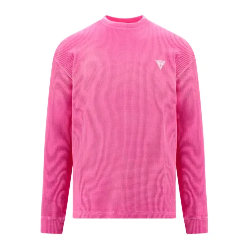 Guess , Pink Cotton Sweater with Logo Patch ,Pink male, Sizes: