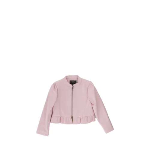 Guess , Pink Junior Logo Front Zip Jacket ,Pink female, Sizes: