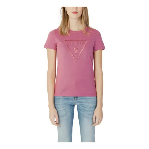 Guess , Pink Plain Short Sleeve T-shirt ,Pink female, Sizes: