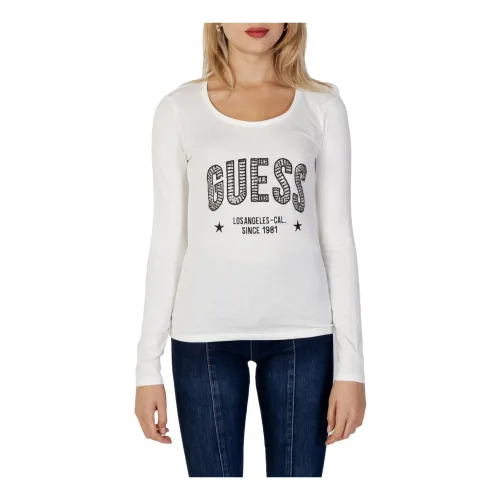 Guess , Printed Long Sleeve T-shirt for Women ,White female, Sizes: