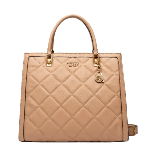 Guess , Quilted Eco Leather Bag with Metal Logo ,Beige female, Sizes: ONE SIZE