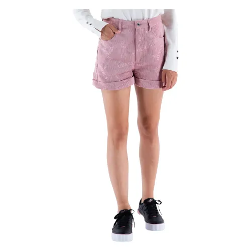 Guess , Ribbed Velvet Shorts ,Pink female, Sizes: