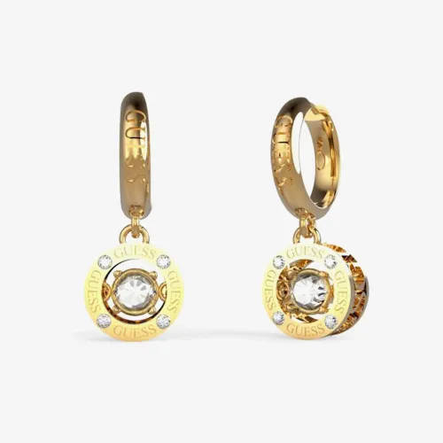 Guess Solitaire Gold-Tone Crystal Hoop Dropper Earrings UBE01463YG