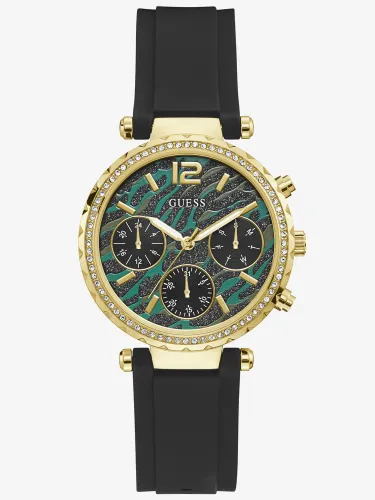 Guess Solstice Black Silicone Crystal Gold Watch GW0113L1
