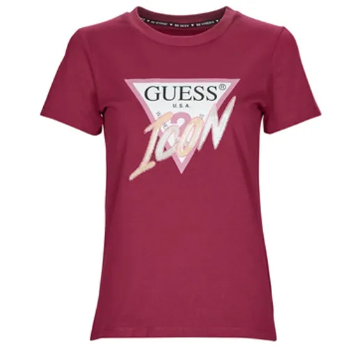 Guess  SS CN ICON TEE  women's T shirt in Bordeaux