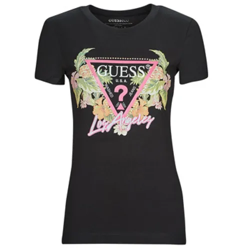 Guess  SS CN TRIANGLE FLOWERS TEE  women's T shirt in Black