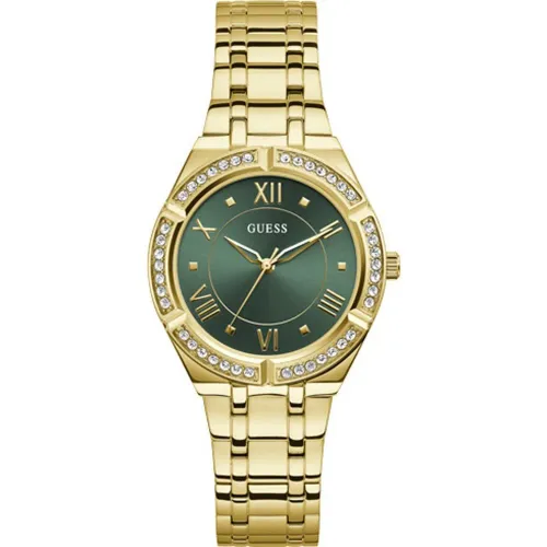 Guess , Stainless Steel Quartz Watch with Green Dial ,Yellow male, Sizes: ONE SIZE