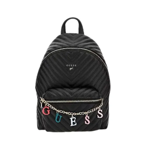 Guess , Synthetic Fabric Logo Chain Backpack ,Black unisex, Sizes: ONE SIZE
