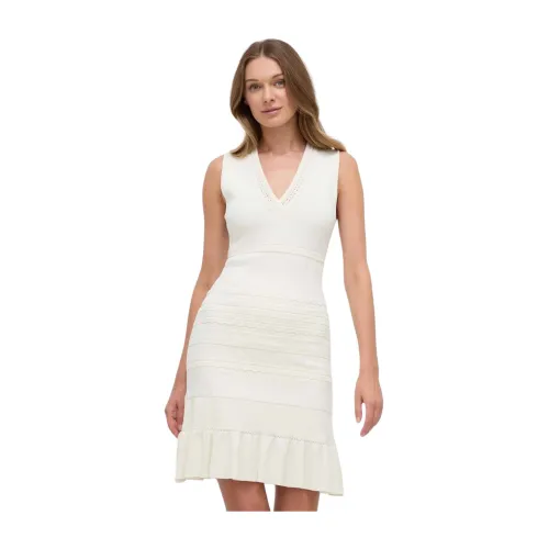 Guess , Syria Knit Dress with Ruffle Detail ,White female, Sizes: