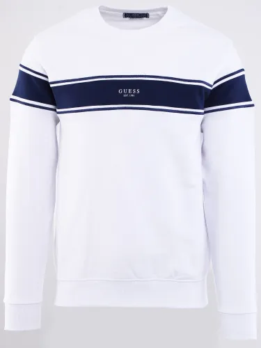 Guess White / Blue Stripe Crew Sweater