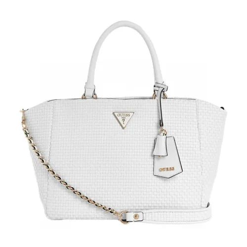 Guess , White Woven Effect PU Leather Handbag - Etel ,White female, Sizes: ONE SIZE