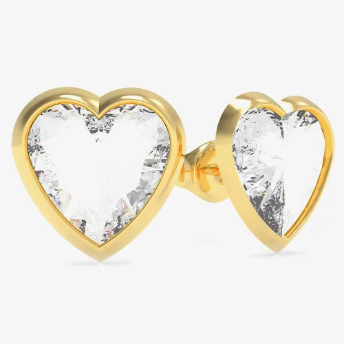 Guess With Love Gold Tone Heart Crystal Stud Earrings UBE70040
