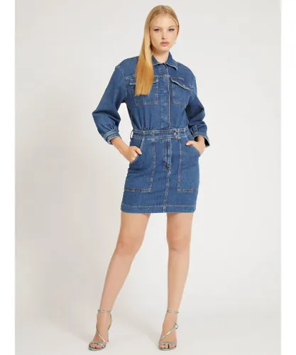 Guess Womens Eliza Denim Mini Dress - Blue Cotton