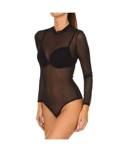 Guess Womens Long Sleeve Microtulle Bodysuit - Black Polyamide