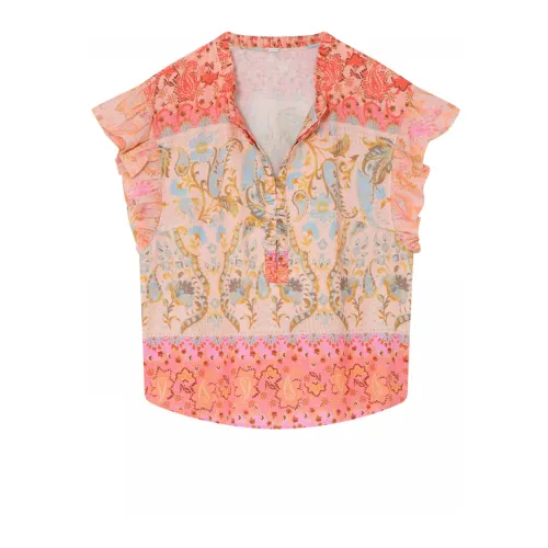 Gustav , Coral Print Blouse with Ruffle Details ,Multicolor female, Sizes: