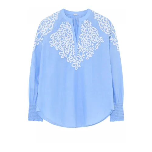 Gustav , Feminine Embroidered Blouse Shirt ,Blue female, Sizes: