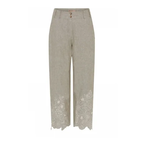 Gustav , Straight Leg Beige Pants with Embroidered Details ,Gray female, Sizes: