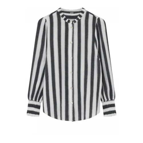 Gustav , Striped Shirt Blouse with Mandarin Collar ,White female, Sizes: