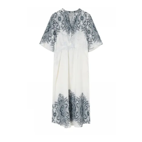 Gustav , Whiteprint Long Dress with V-Neck ,Multicolor female, Sizes: