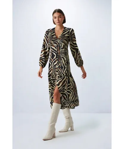 Gusto Womens Animal Print Long Dress in Brown