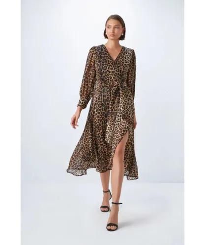 Gusto Womens Animal Print Wrapped Dress in Black