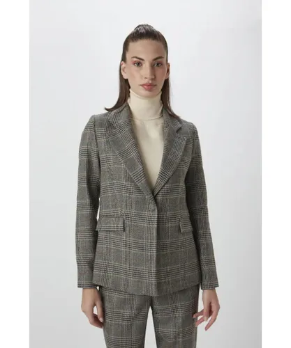 Gusto Womens Checked Blazer in Grey Polyester/Viscose