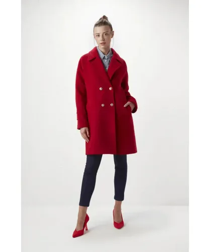 Gusto Womens Coat With Buttons in Red Polyester/Viscose