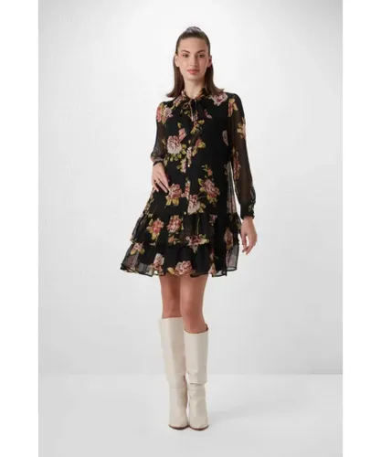 Gusto Womens Floral Print Shirt Dress in Black