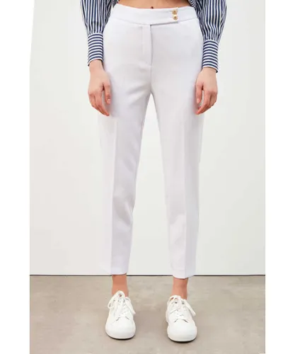 Gusto Womens High Waist Fabric Trousers in White