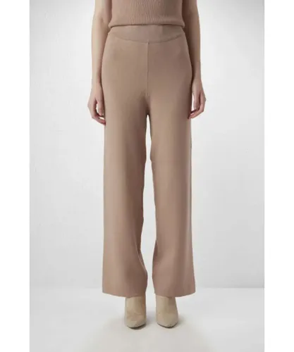 Gusto Womens Knit Jogger Trousers in Beige Viscose