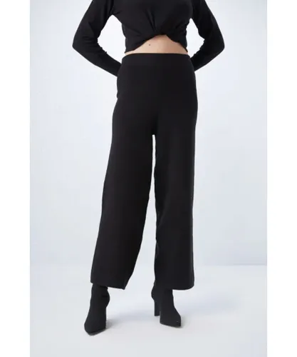 Gusto Womens Knit Jogger Trousers in Black Viscose