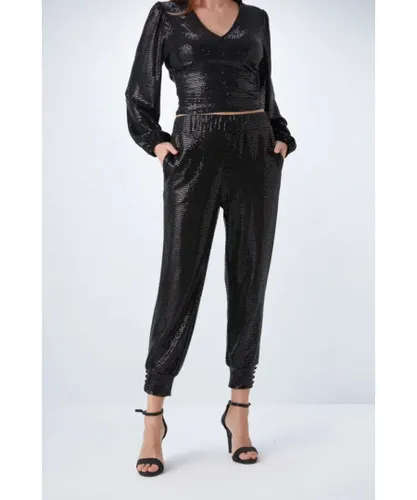 Gusto Womens Sequin Trousers in Black