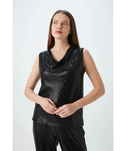 Gusto Womens Sequinned Top in Black