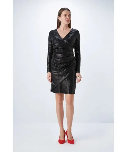 Gusto Womens Sequinned Wrap Dress in Black