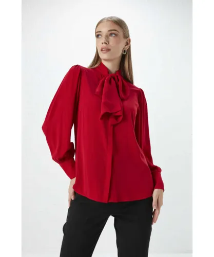 Gusto Womens Tie Neck Blouse in Red