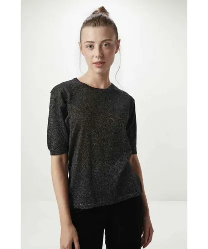 Gusto Womens Turtleneck Knit Top in Black Viscose