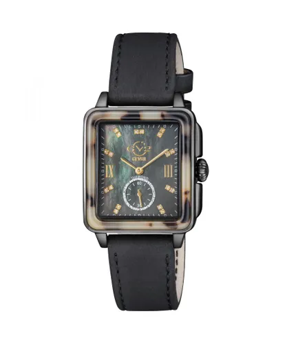 Gv2 9243 WoMens Bari Tortoise Swiss Quartz Diamond Watch - Black Leather - One Size