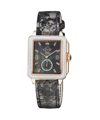 Gv2 9250 WoMens Bari Swiss Quartz Diamond Black Floral Leather Watch - Brown - One Size