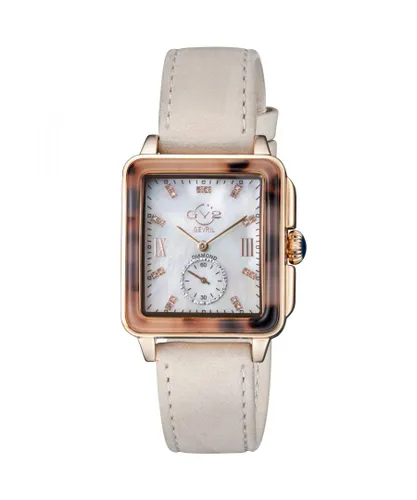 Gv2 Bari Tortoise WoMens Pink Mother of Pearl Dial Swiss Quartz Diamond Watch - Tan Leather - One Size