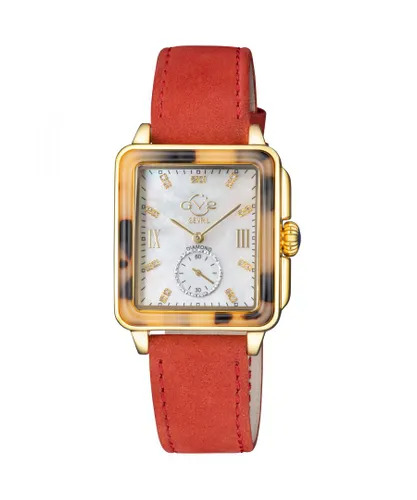 Gv2 Bari Tortoise WoMens Swiss Quartz Diamonds Mother Of Pearl Dial Red Suede Strap Watch Leather - One Size