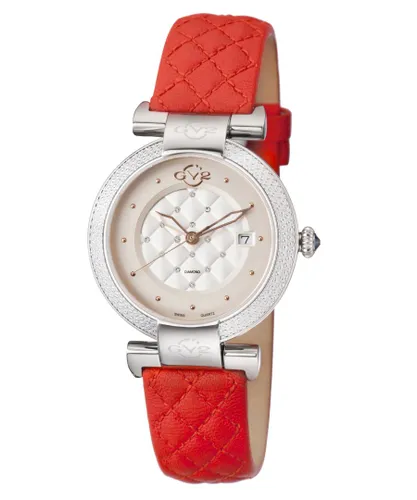 Gv2 Berletta 1500-L4 Womens Swiss Quartz White Dial Red Quilted Leather Watch - One Size