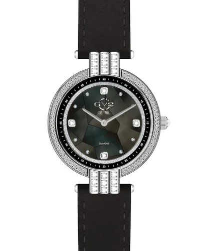 Gv2 Matera Womens Swiss Quartz Black Mother Of Pearl Dial Suede Bracelet Diamond Watch - One Size