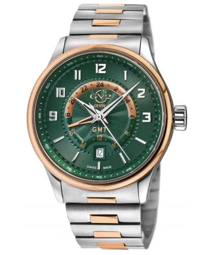 Gv2 Mens Giromondo 42304B Swiss Quartz Green Dial Two Tone Stainless Steel Date Watch - One Size