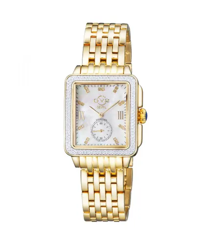 Gv2 WoMens Bari Mother of Pearl Dial Swiss Quartz Diamond Gold Stainless Steel Watch - One Size