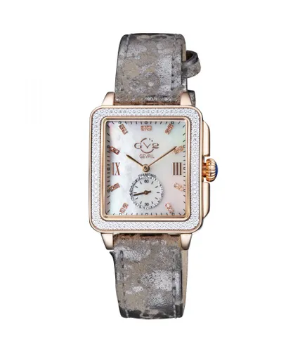 Gv2 WoMens Bari Mother of Pearl Dial Swiss Quartz Diamonds Grey Floral Leather Watch - One Size