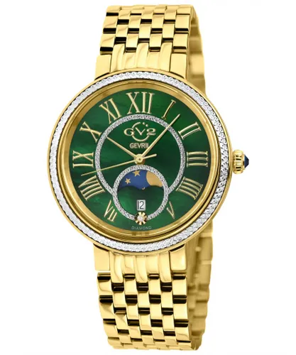 Gv2 WoMens Genoa SS IP Gold Case, Green MOP Dial, IPYG Stainless Steel Bracelet - One Size