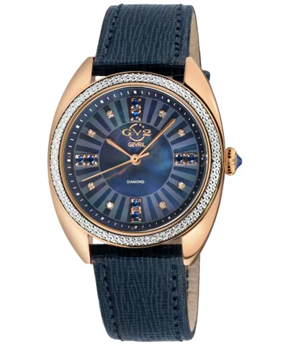 Gv2 WoMens Palermo Diamond Swiss Quartz MOP Black Dial, Genuine Handmade Leather Watch - One Size