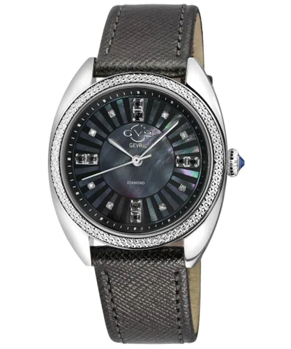 Gv2 WoMens Palermo Diamond Swiss Quartz MOP White Dial, Genuine Black Handmade Leather Watch - One Size