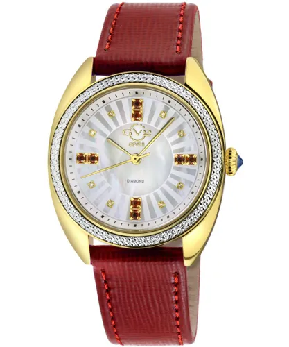 Gv2 WoMens Palermo Swiss Quatz Diamond Gemstone Red Leather Watch - One Size